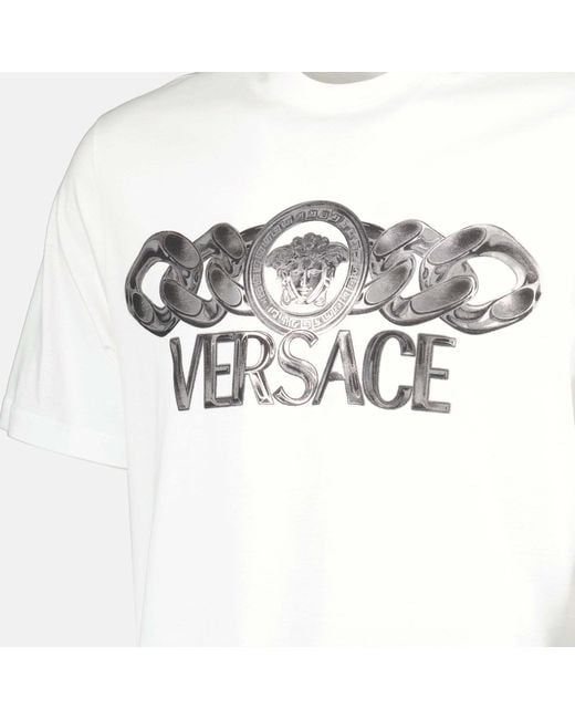 Versace White Logo-Printed Crewneck T-Shirt for men