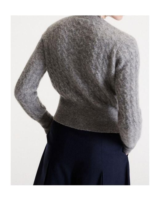 Marella Gray Cable-Knit Alpaca-Blend Cardigan