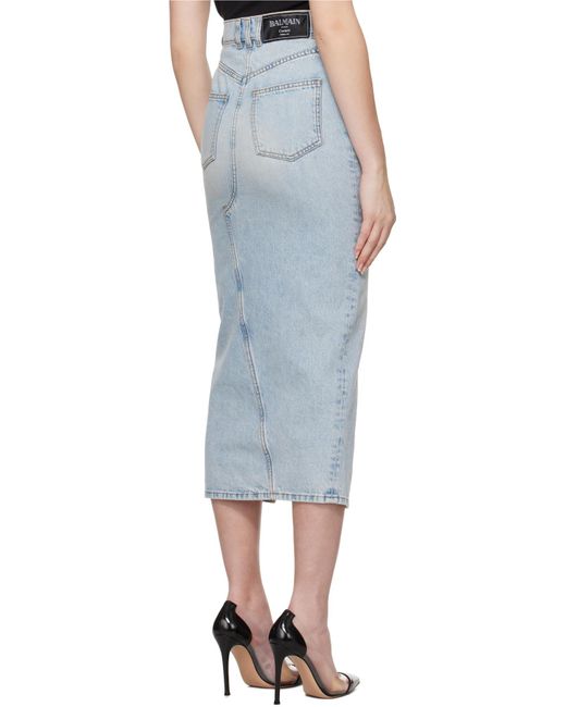 Balmain Blue Denim Midi Skirt