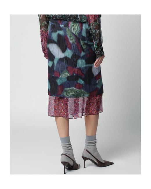 Dries Van Noten Blue Silk-Blend Print Skirt