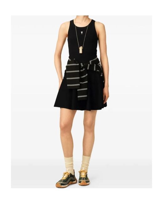 AMI Black Pleated Midi Skirt