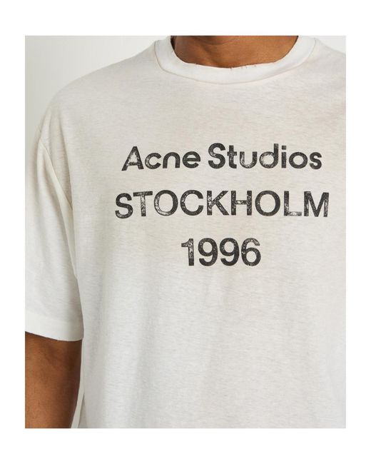 Acne White Exford Printed Cotton-Blend T-Shirt for men