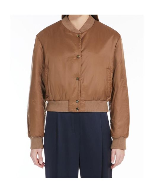 Max Mara Brown 'S Buttoned Long-Sleeved Bomber Jacket