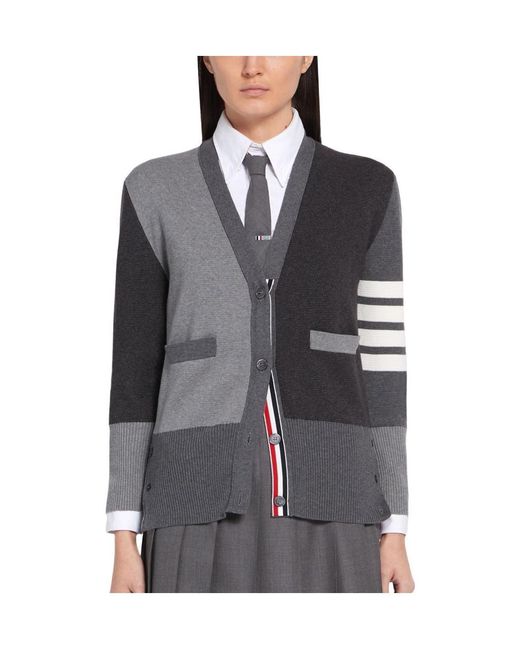 Thom Browne Gray 4-Bar Colour Block Cardigan