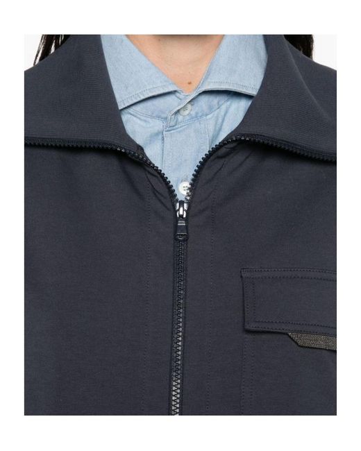 Brunello Cucinelli Blue Zip-Fastening Patch-Pocket Top