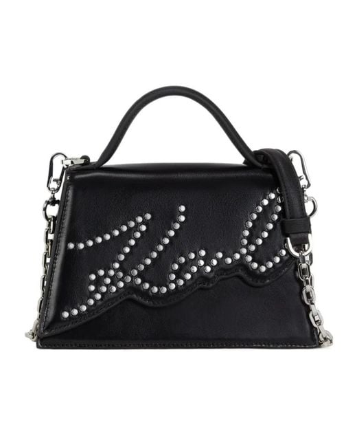 Karl Lagerfeld Black Small Signature Studded Cross Body Bag