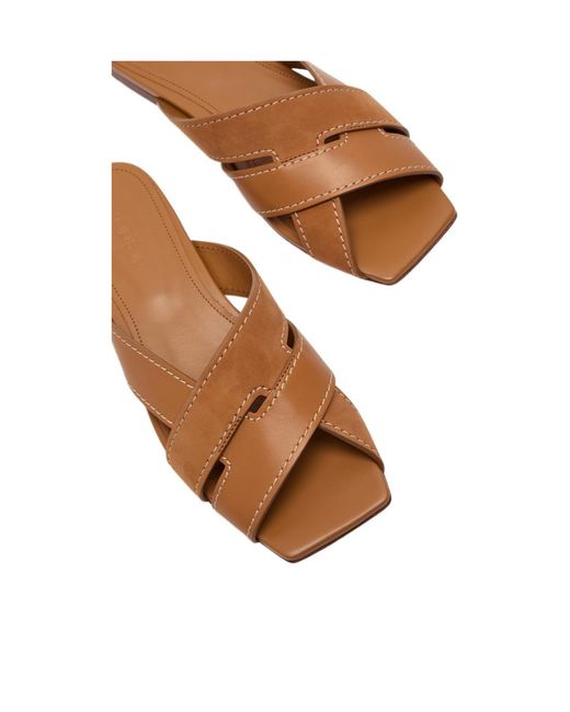 Tod's Brown Square Toe Leather Sandals