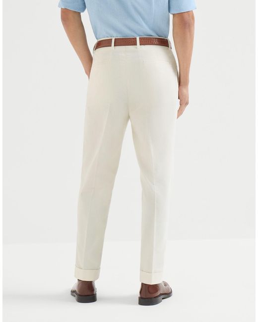 Brunello Cucinelli White Sea Island Cotton Narrow Wale Corduroy Trousers With Pleat for men