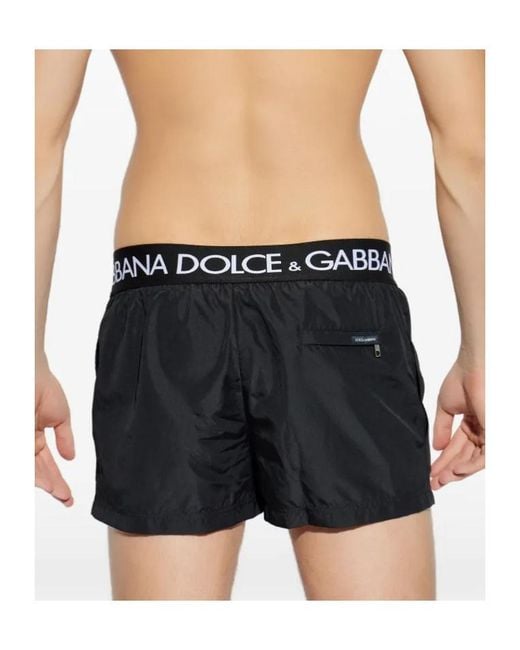 Dolce & Gabbana Black Logo Waistband Swim Shorts for men