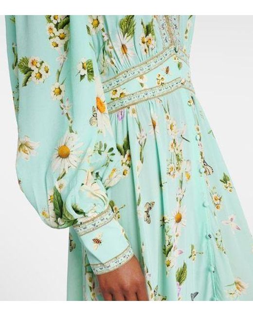 Camilla Green Floral Pattern Silk Crepe Dress
