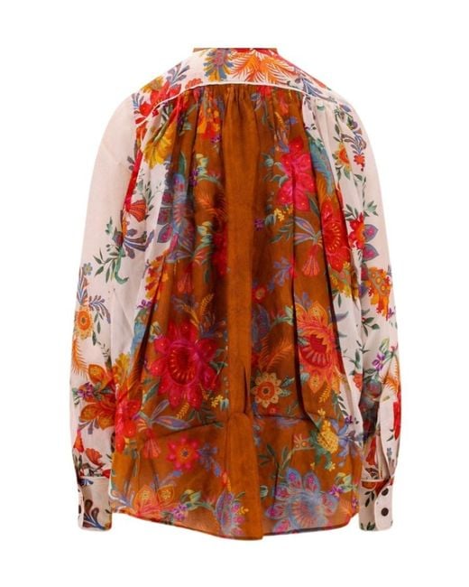 Zimmermann Red Ginger Floral-Print Silk Blouse