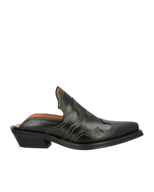Ganni Black Simple Leather Mules