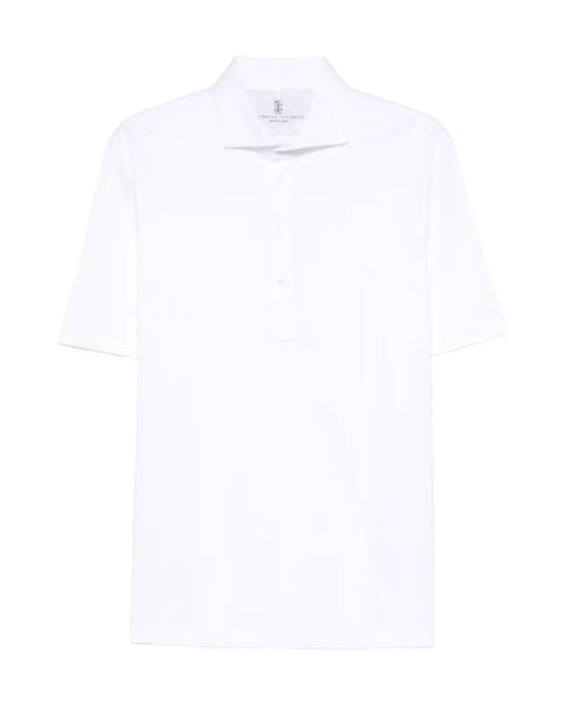 Brunello Cucinelli White Short-Sleeved Polo Shirt for men