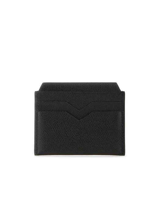Valextra Black Logo Flat Card Holder