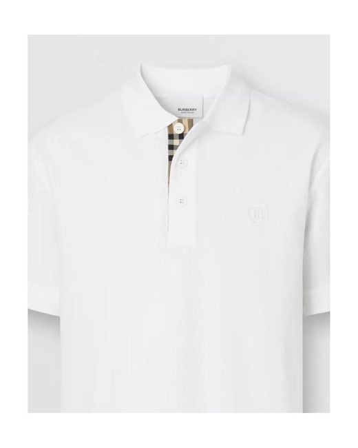 Burberry White Logo Embroidered Short-Sleeved Polo Shirt for men