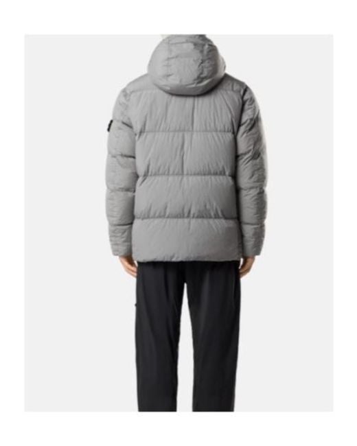 Stone Island Gray Shaped Padded Hood Jacket With Double-Adjustable Drawstring, Slanted Snap Pockets & Two-Way Zip for men