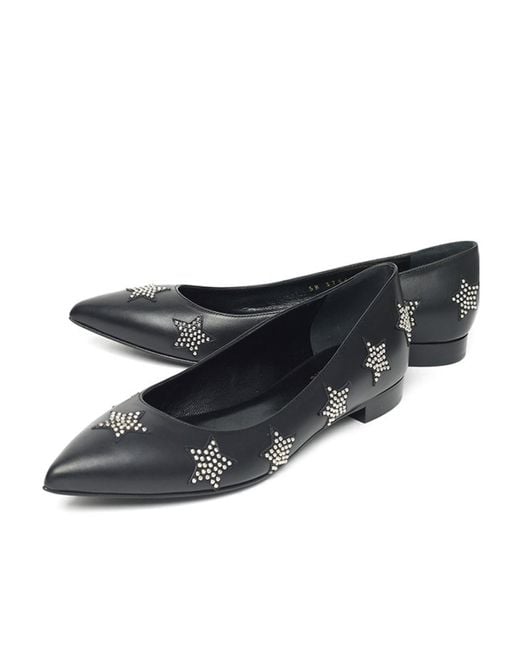 Saint Laurent Black Pointed Leather Flat Shoes