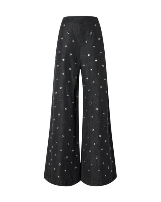 Pinko Black Eyelet Detailed Wide Leg Jeans