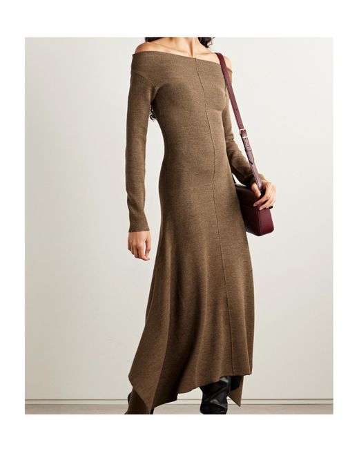 Proenza Schouler Natural Romi Off-The-Shoulder Asymmetric Stretch-Knit Dress