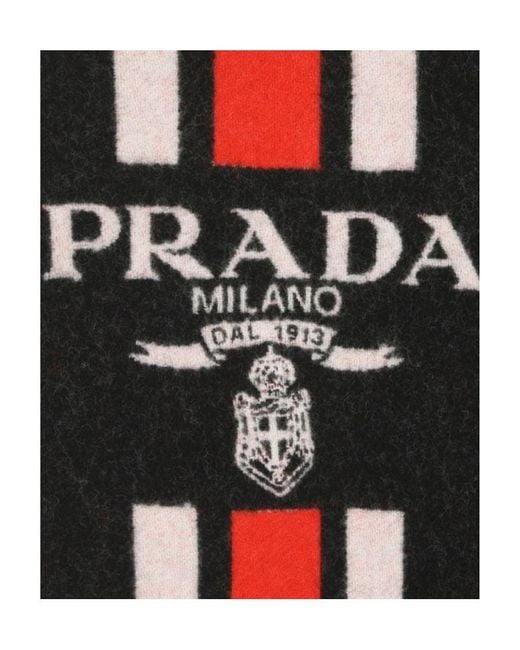 Prada Red Striped Logo Scarf