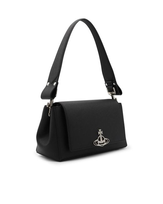 Vivienne Westwood Black Logo Plaque Foldover Top Shoulder Bag