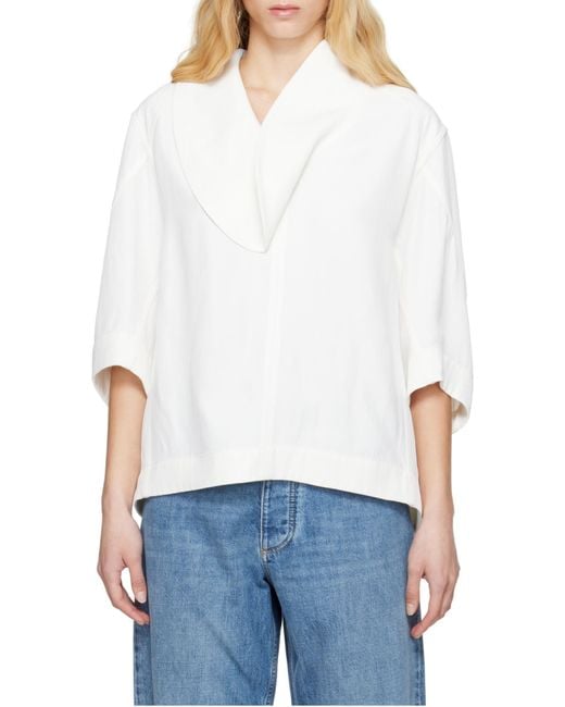 Bottega Veneta Women's White Ruffled 3/4 Sleeved Shirt