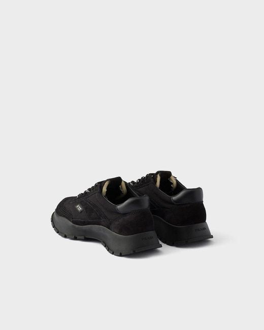 Prada Black Mesh Fabric And Suede Sneakers