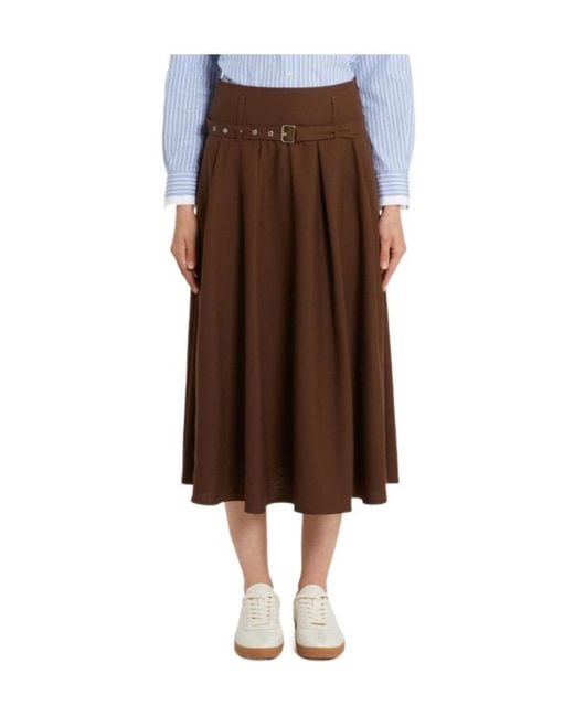 Marella Brown Belted Midi Skirt