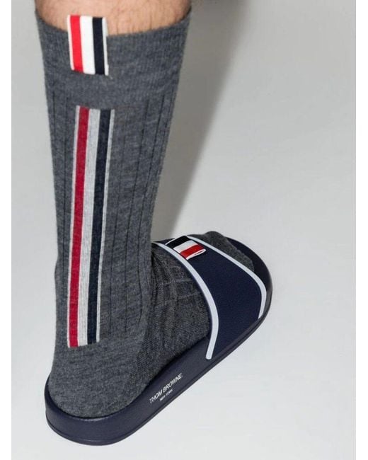 Thom Browne Blue Stripe Tab Pool Sandals for men