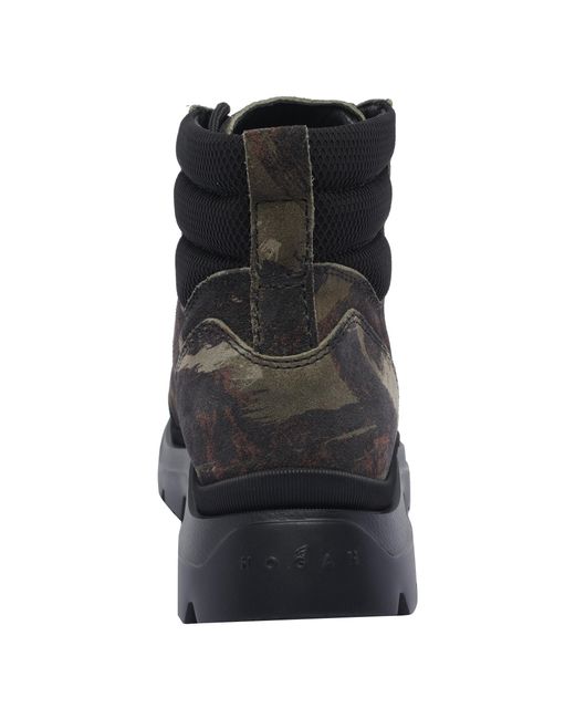 Hogan Black Camouflage Lace-Up Boots for men