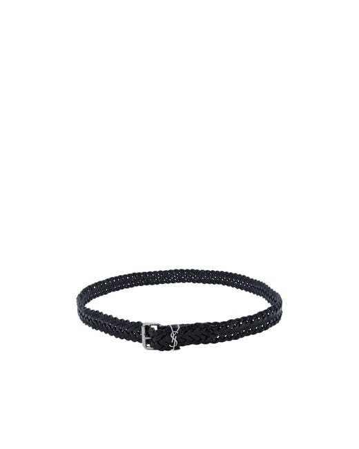 Saint Laurent White Logo Plaque Buckled Belt for men