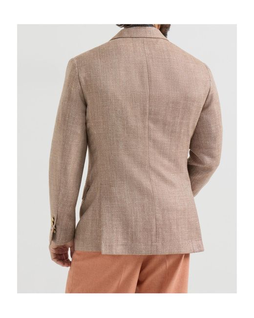 Brunello Cucinelli Brown Chevron Peaked-Lapels Blazer for men
