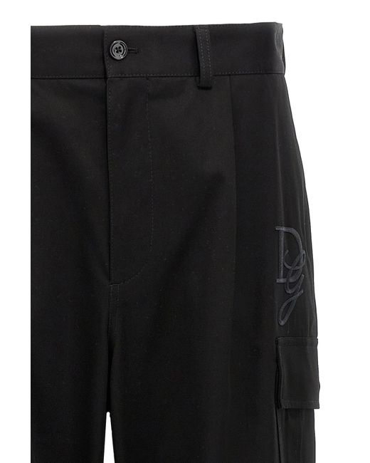 Dolce & Gabbana Black Logo Embroidered Straight Leg Pants for men