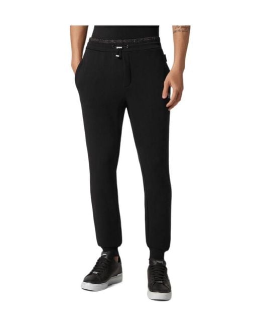 Philipp Plein Black Drawstring Straight Leg Pants for men