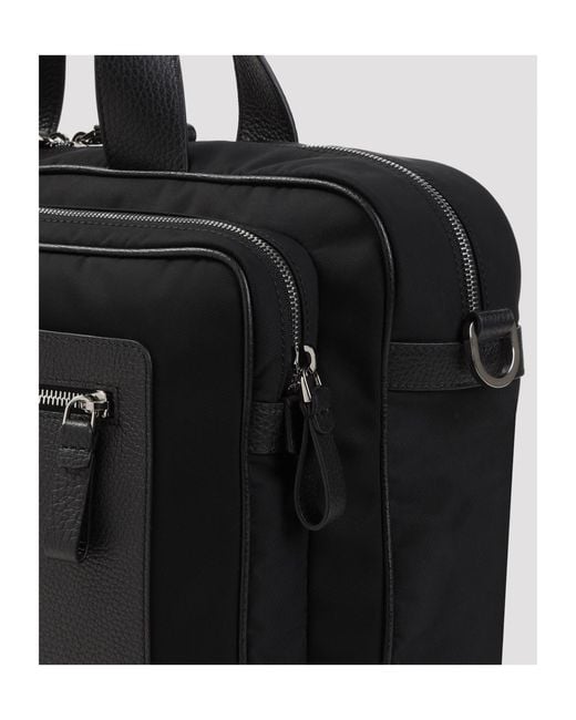 Giorgio Armani Black Pebbled-Leather And Nylon Briefcase for men