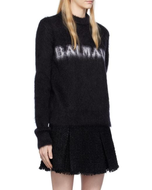 Balmain Black Logo Jacquard Crewneck Knitted Jumper