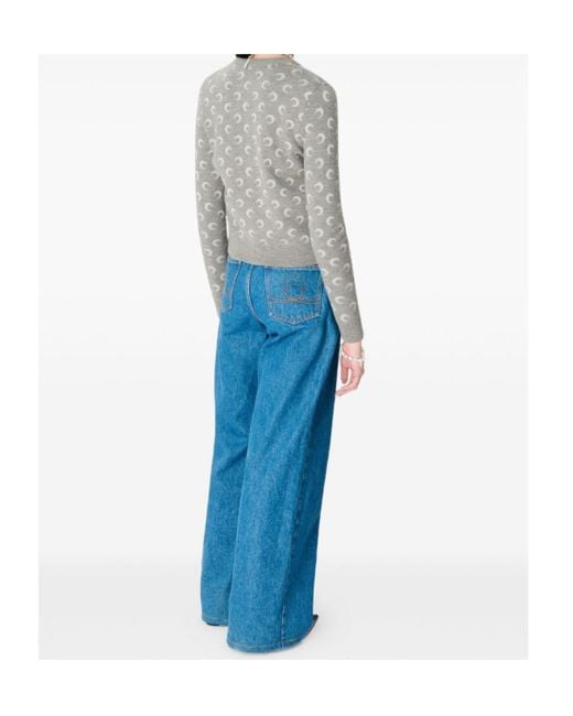 MARINE SERRE Gray Moon-Jacquard Cardigan