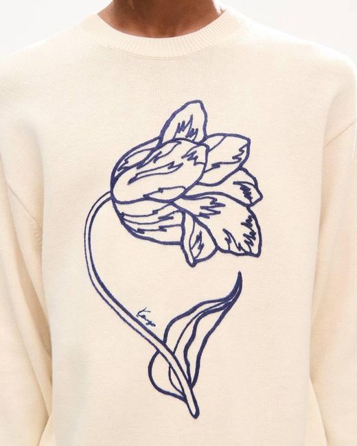 KENZO White Tulip Detailed Crewneck Jumper for men