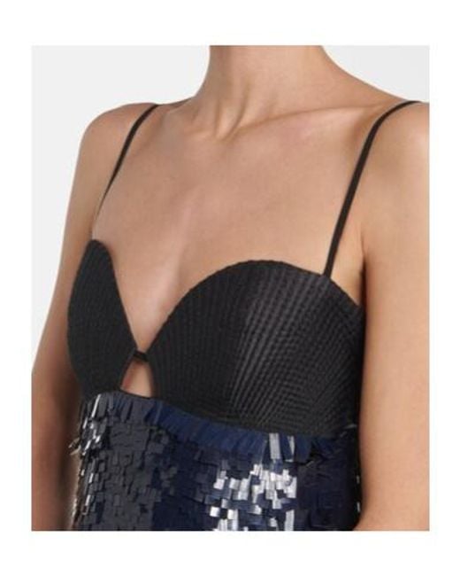 Johanna Ortiz Blue Feather-Trimmed Sequined Minidress