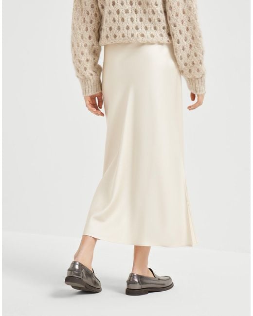 Brunello Cucinelli Natural Slit Detailed Midi Skirt