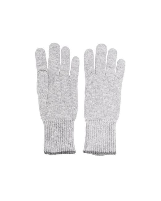 Brunello Cucinelli White Contrasting-Trim Knitted Gloves for men