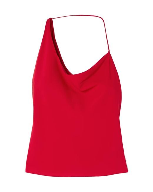 St. Agni Red Asymmetric Draped Satin Top