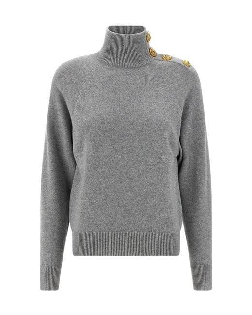 Balmain Gray Turtleneck Knitted Jumper