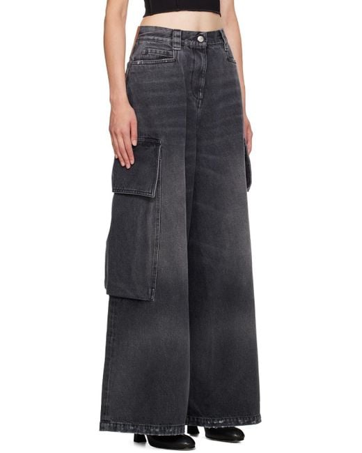 Palm Angels Gray Wide Denim Parachute Jeans