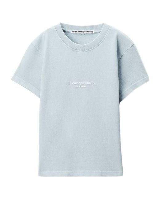Alexander Wang Blue Logo Print Shrunken Short Sleeve Tee
