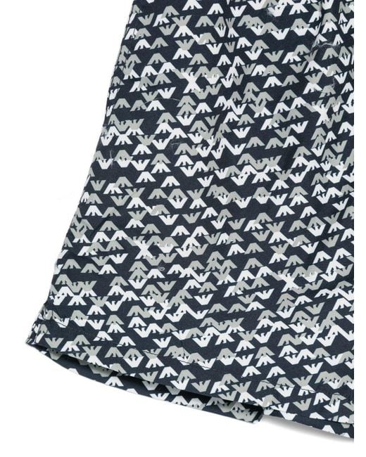 Emporio Armani Gray Monogram-Print Drawstring Swim Shorts for men