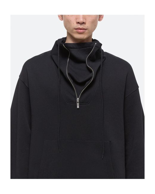 Helmut Lang Blue Funnel Neck Drawstring Hoodie for men