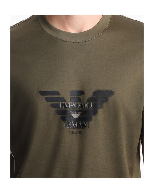 Emporio Armani Green Lyocell Blend Jersey T-Shirt With Graffiti Eagle Logo Print for men