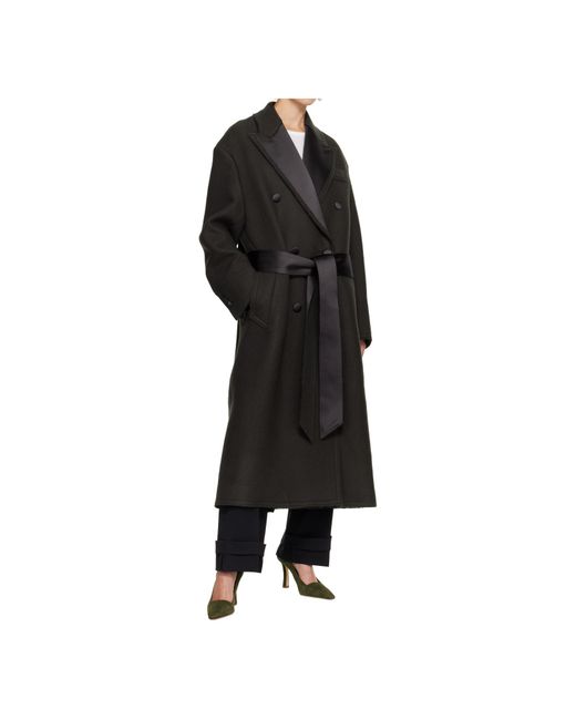 AMI Black Wool Pleated Double-Breasted Coat