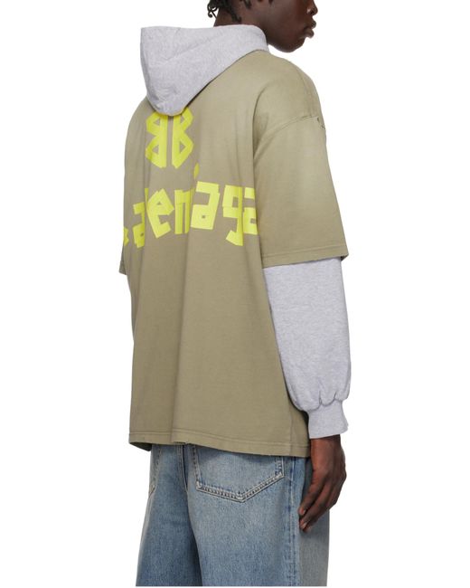 Balenciaga Green Logo Printed Crewneck T-Shirt for men